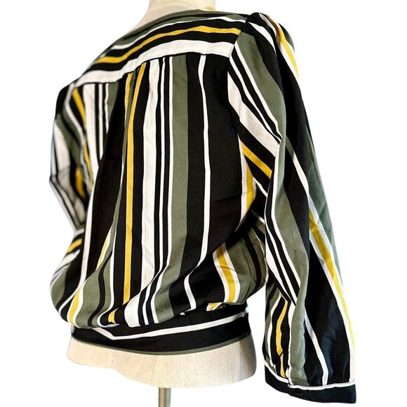 Womens Top Size Small Black Green Stripes Crop Wrap Professional Work Attire - Picture 6 of 8